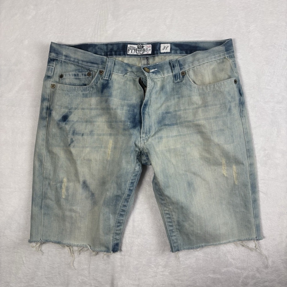 VTG Y2K Akademiks‎ Blue Jean Shorts Jorts Bleach Men's Size 38" Waist
